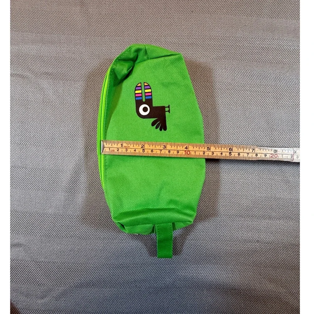 Set of 2 Canvas Toucan Pencil Pouches Green & Blue Zipper Travel Bags 2371